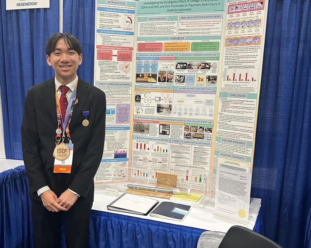 A LOVE FOR SCIENCE  - Benjamin Chung stands next to his project that placed in the top three at the Regeneron International Science and Engineering Fair.